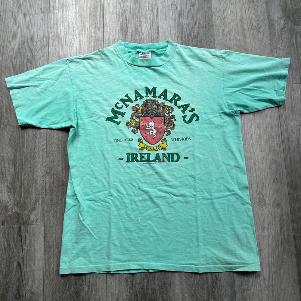 Vintage 1989 McNamara's Ireland T-Shirt XL Mint Green Oneita Power-T Ales